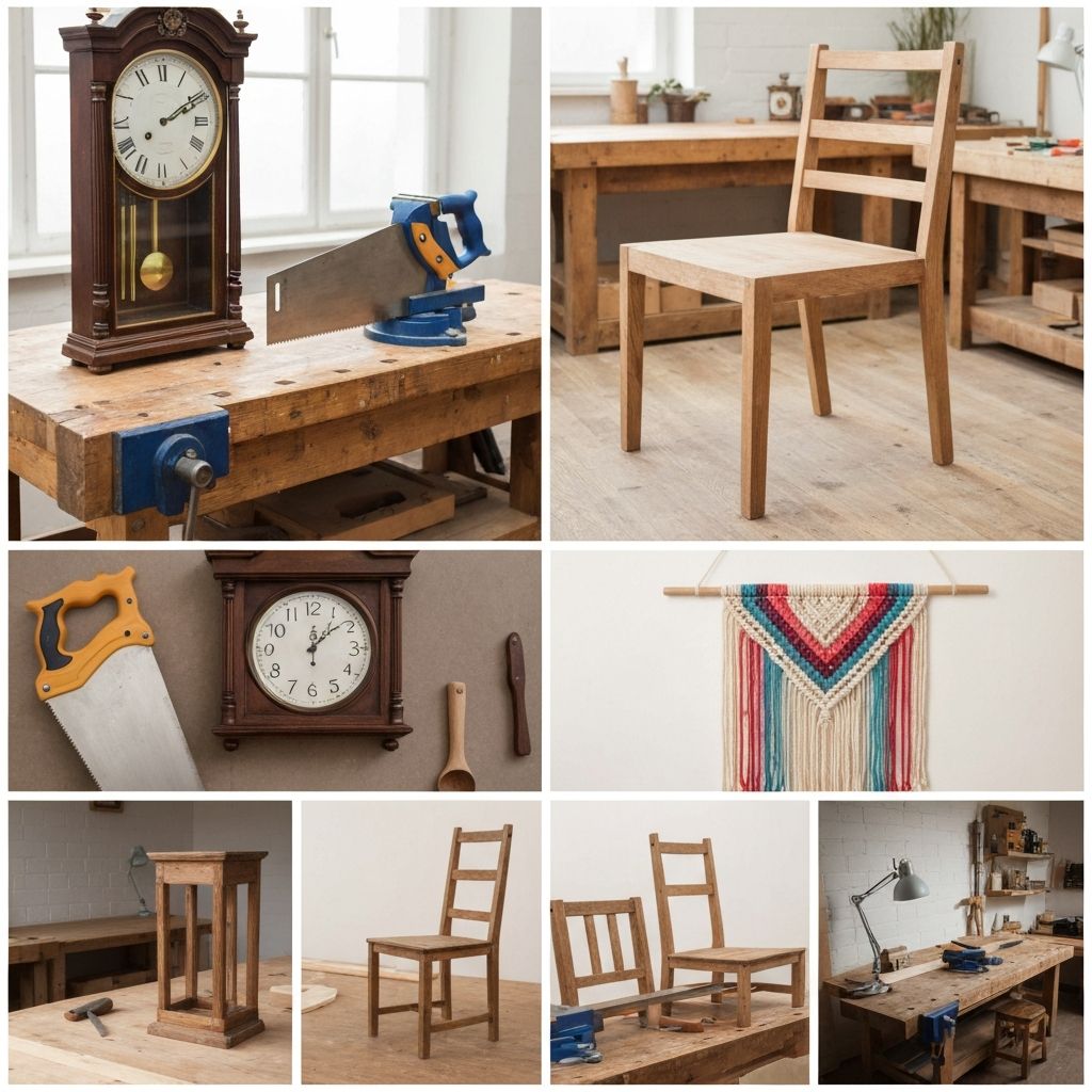 DIY workshop with various tools and creative projects showcasing the maker community